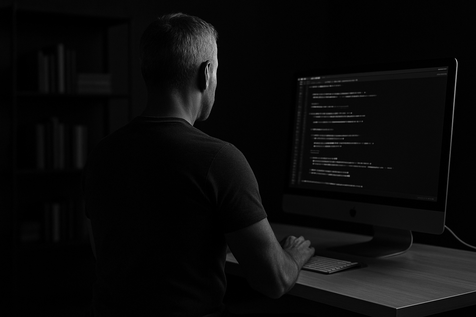 A person sitting at a desk in front of a computer